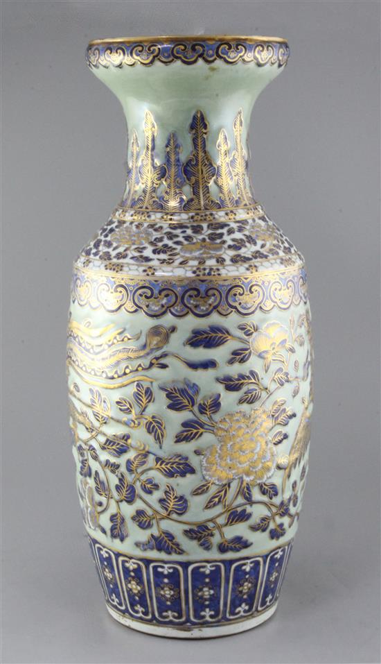 A large Chinese celadon ground baluster vase, mid 19th century, 58.5cm